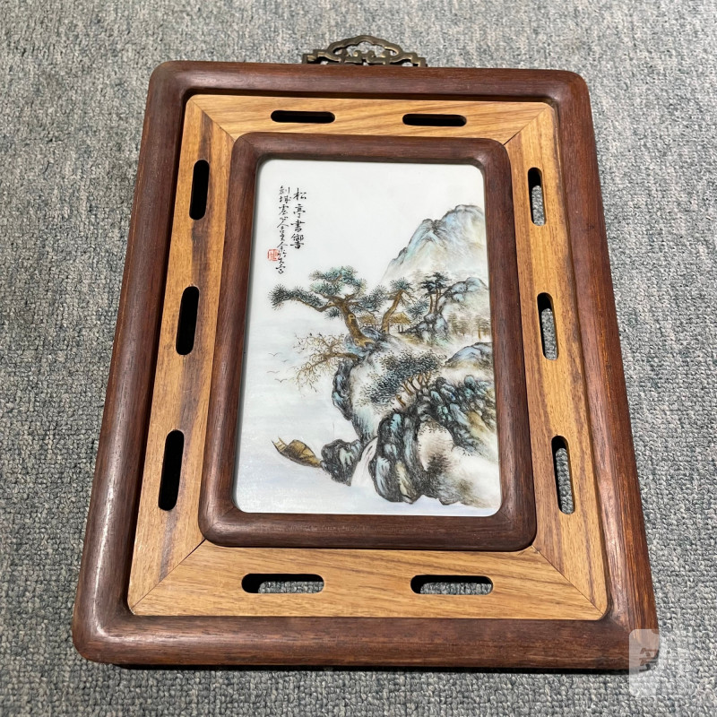 民国 粉彩山水图瓷板一组四件 - 图7